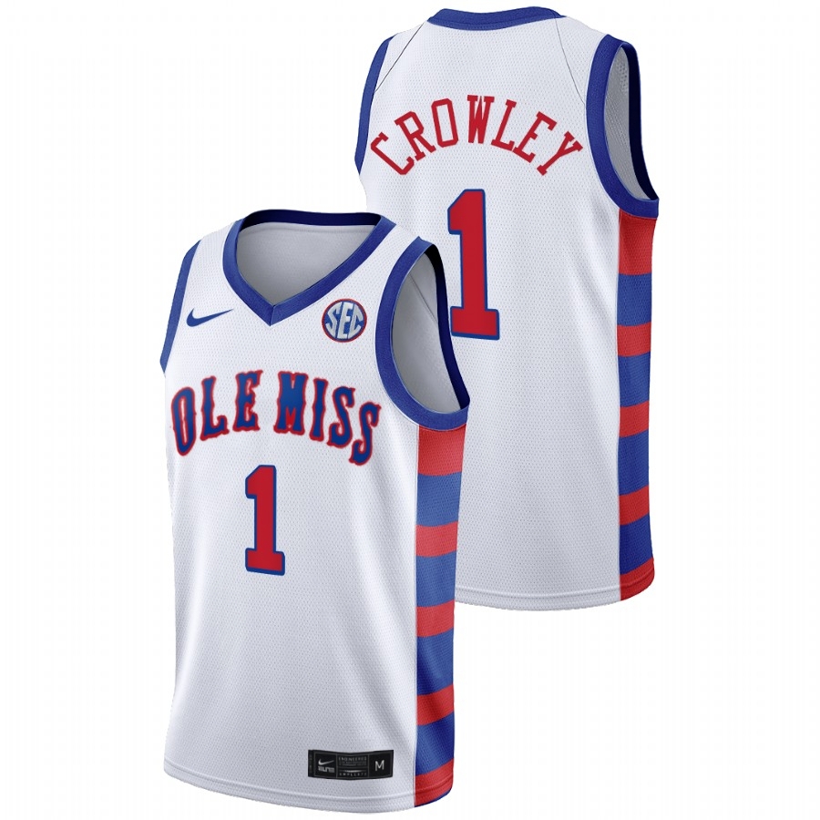 Ole Miss Rebels Men's NCAA Austin Crowley #1 White 2021 20th Anniversary Throwback College Basketball Jersey TBW8549JC